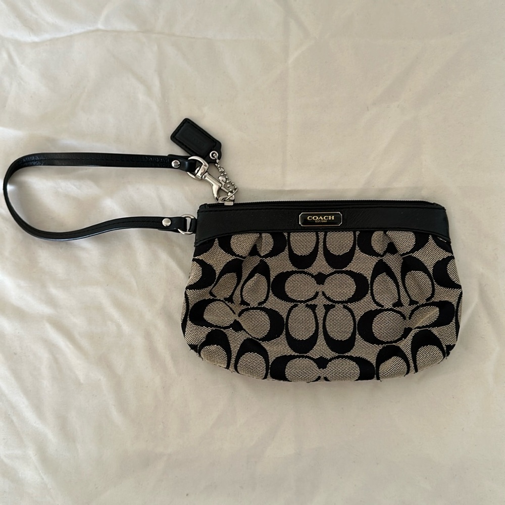 Coach Black and Gray Signature C Wristlet